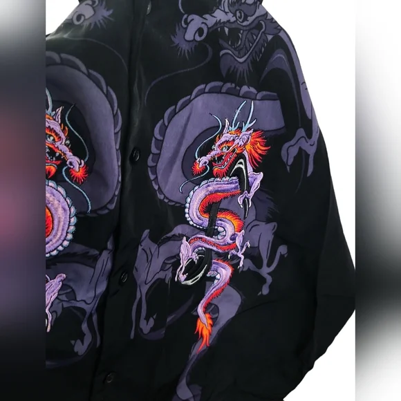 VTG Rare Nikki Sixx X Dragon Fly Mötley Crüe Embroidered Dragons Black Spellout